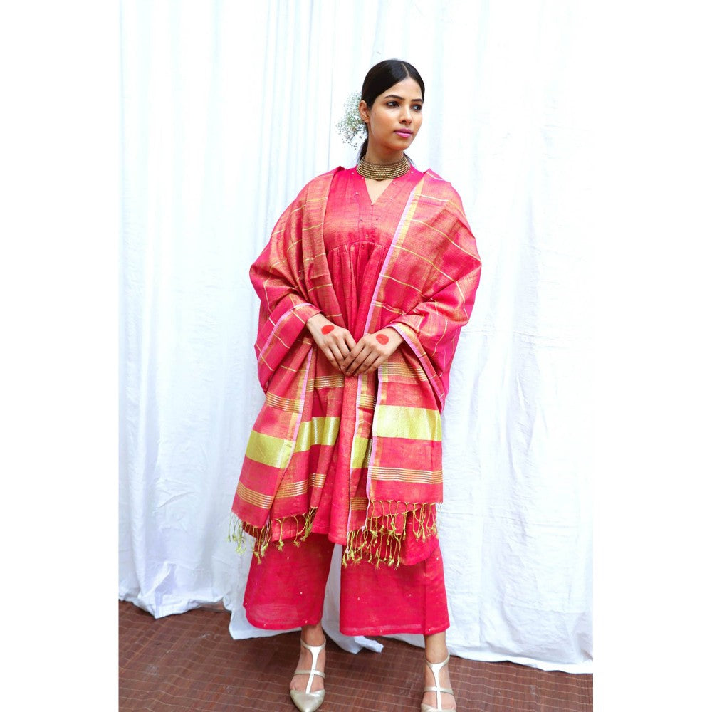 Chidiyaa Gulabi Handwoven Cotton Zari Dupatta