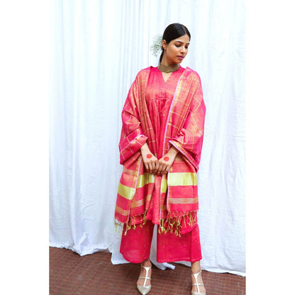 Chidiyaa Gulabi Handwoven Cotton Zari Dupatta