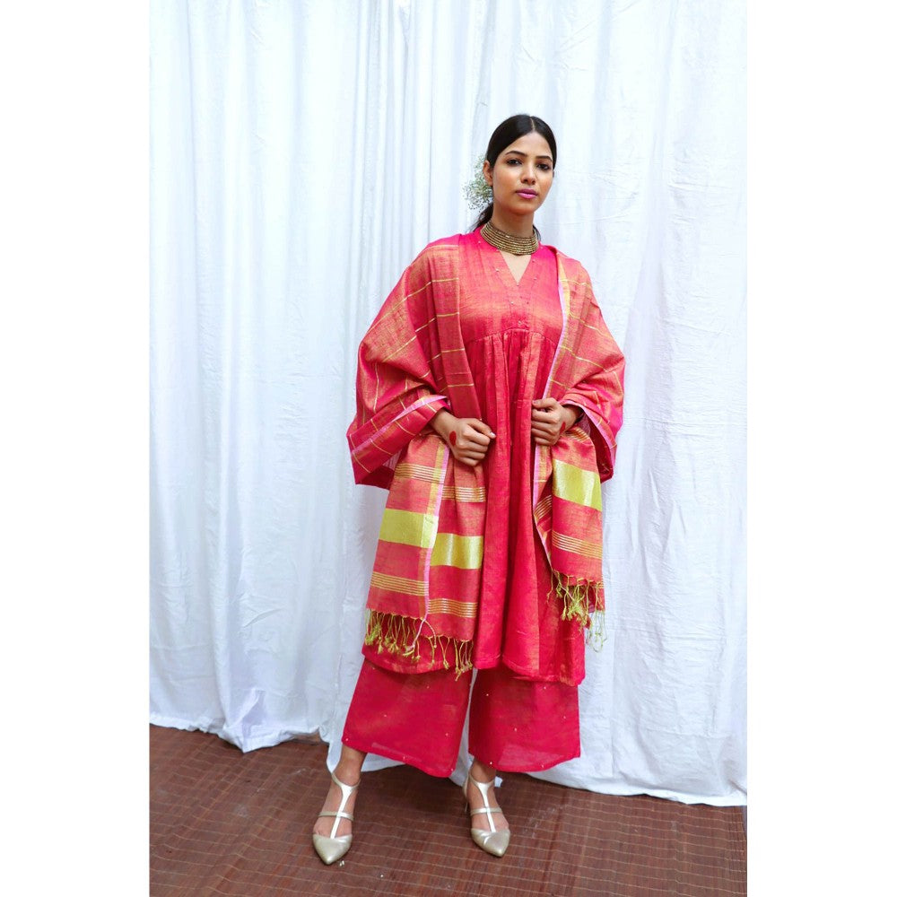 Chidiyaa Gulabi Handwoven Cotton Zari Dupatta