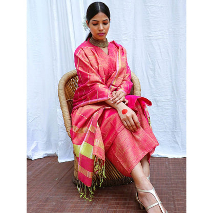 Chidiyaa Gulabi Handwoven Cotton Zari Dupatta