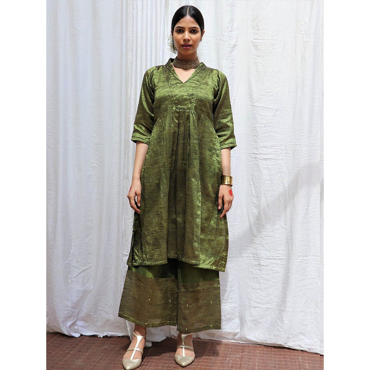 Chidiyaa Prithvi Handwoven Cotton Zari Kurta & Palazzo (Set of 2)