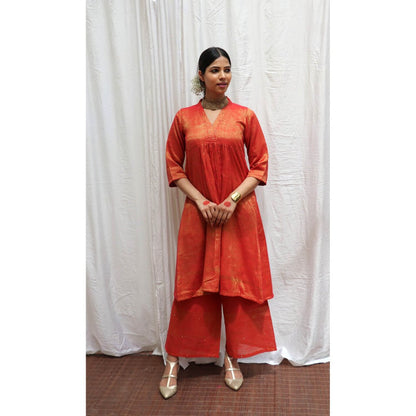 Chidiyaa Lali Handwoven Cotton Zari Kurta & Palazzo (Set of 2)