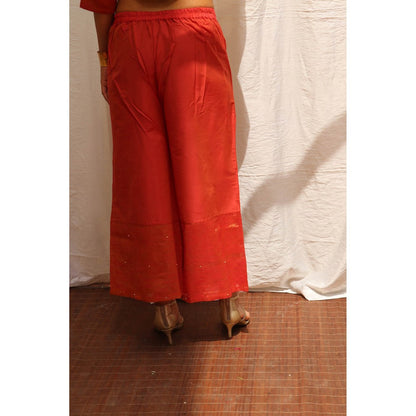 Chidiyaa Lali Handwoven Cotton Zari Kurta & Palazzo (Set of 2)
