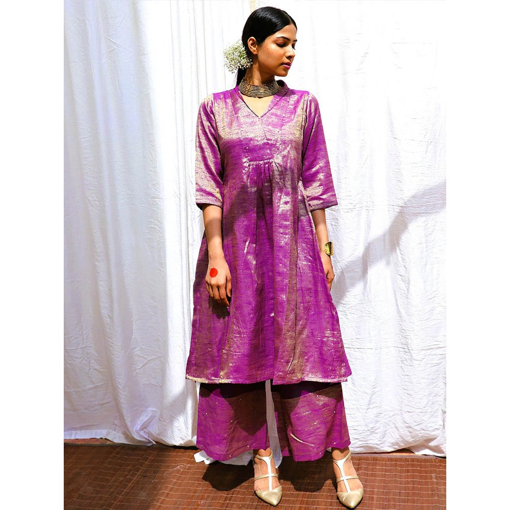 Chidiyaa Amethyst Handwoven Cotton Zari Kurta & Palazzo (Set of 2)