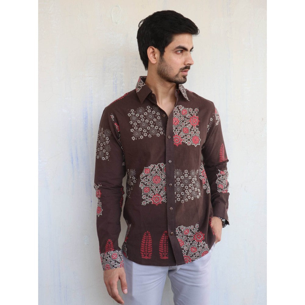 Chidiyaa Brown Block- Printed Mens Shirt