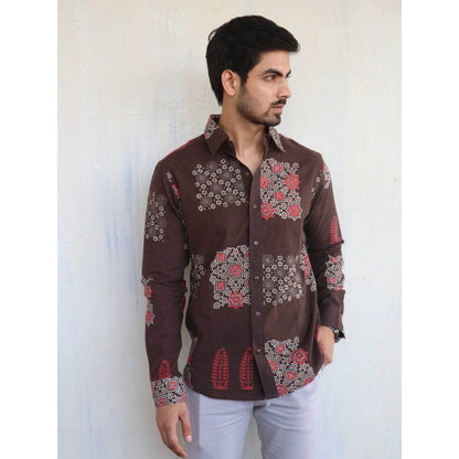 Chidiyaa Brown Block- Printed Mens Shirt