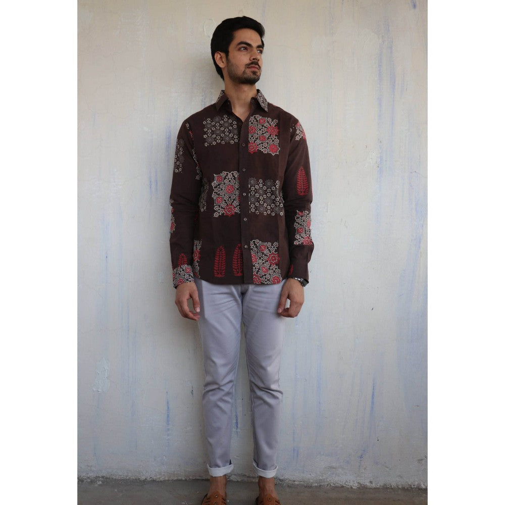 Chidiyaa Brown Block- Printed Mens Shirt