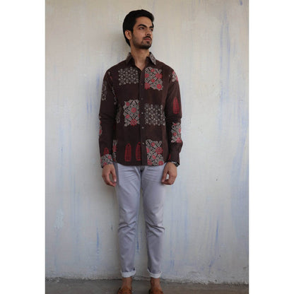 Chidiyaa Brown Block- Printed Mens Shirt