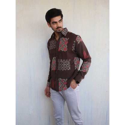 Chidiyaa Brown Block- Printed Mens Shirt