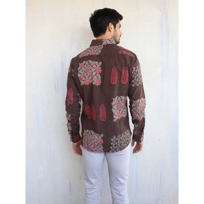 Chidiyaa Brown Block- Printed Mens Shirt