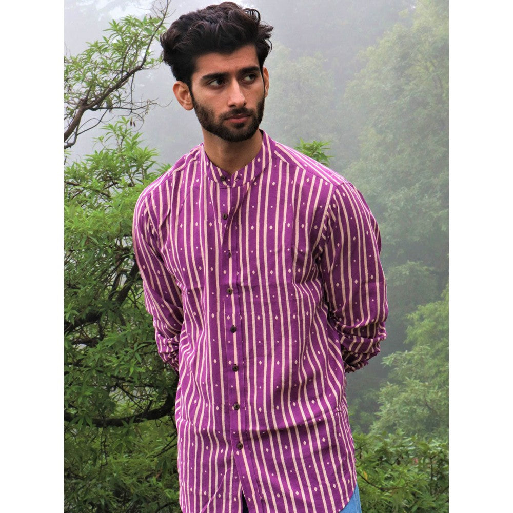 Chidiyaa Lavender Block Printed Cotton Shirt