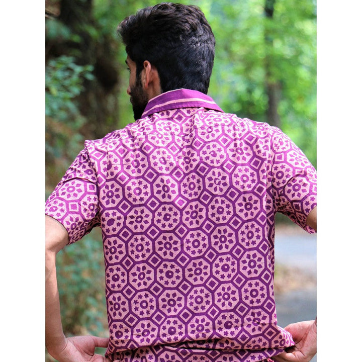 Chidiyaa Lavender Block Printed Cotton Half-Sleeved Shirt