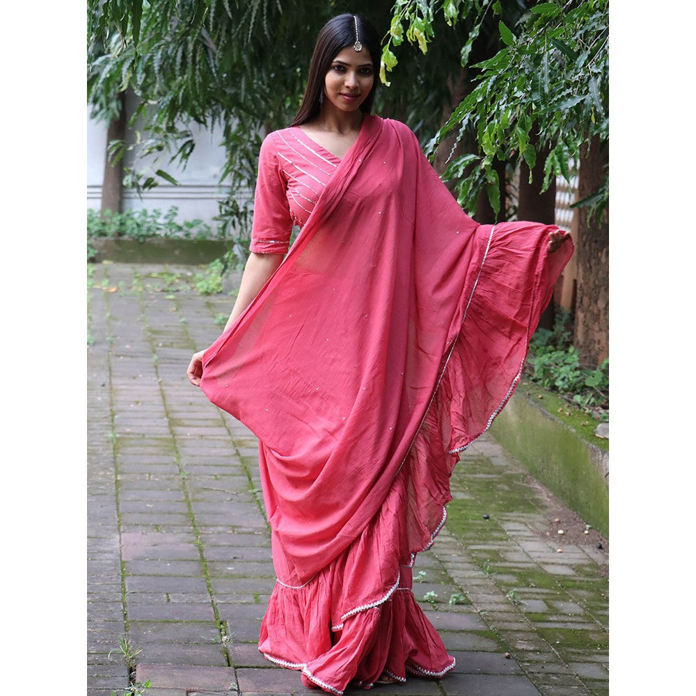 Chidiyaa Jugnu Lumina Pink Mulmul Cotton Saree with Stitched Blouse