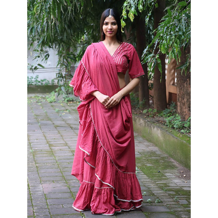 Chidiyaa Jugnu Ray Rose Mulmul Cotton Saree with Stitched Blouse