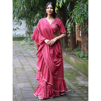 Chidiyaa Jugnu Ray Rose Mulmul Cotton Saree with Stitched Blouse