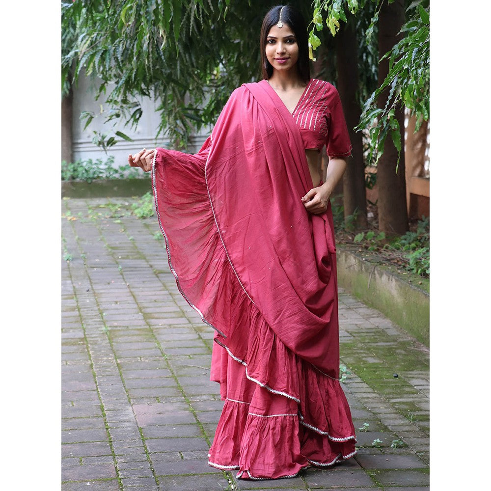 Chidiyaa Jugnu Ray Rose Mulmul Cotton Saree with Stitched Blouse