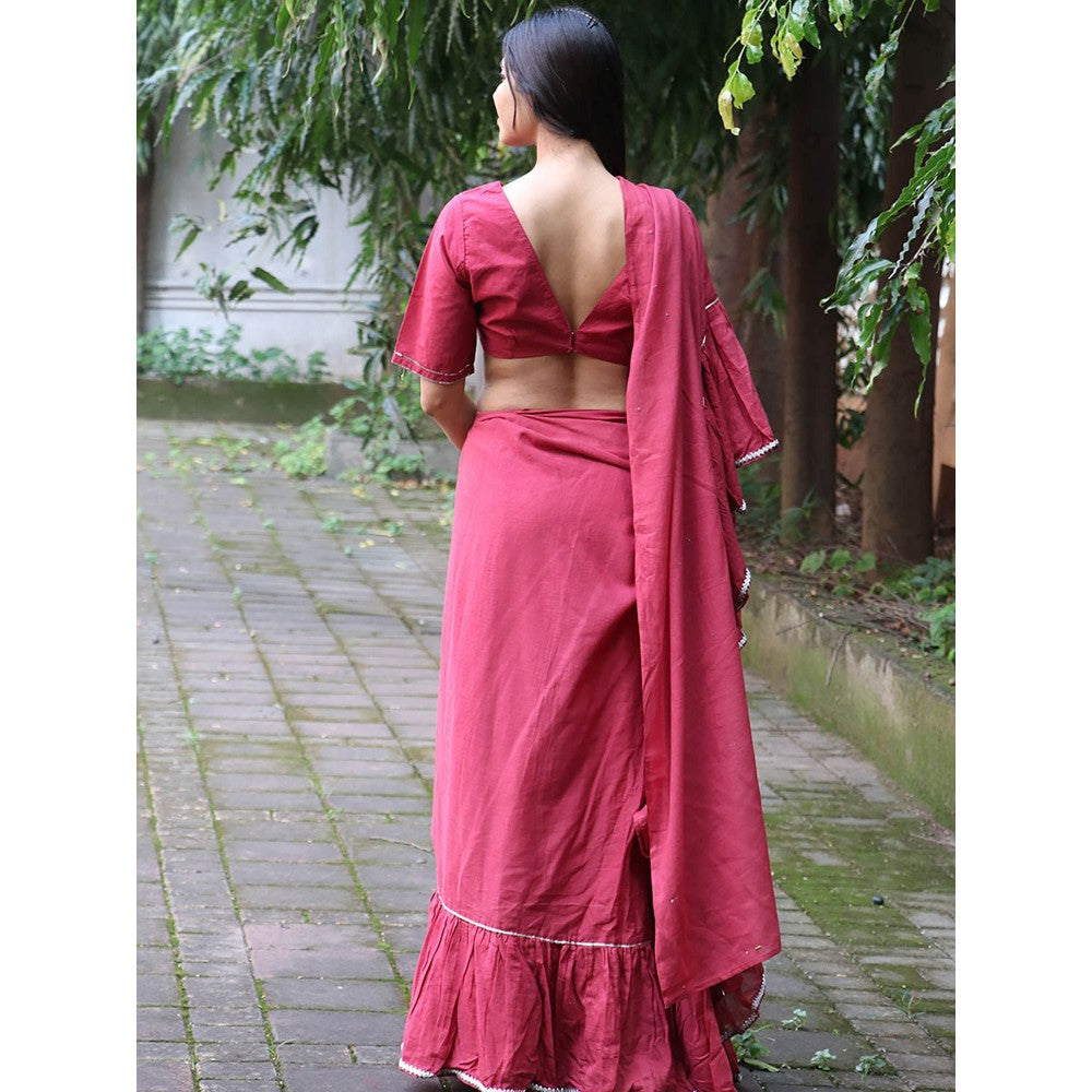 Chidiyaa Jugnu Ray Rose Mulmul Cotton Saree with Stitched Blouse