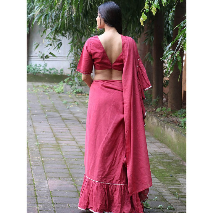 Chidiyaa Jugnu Ray Rose Mulmul Cotton Saree with Stitched Blouse