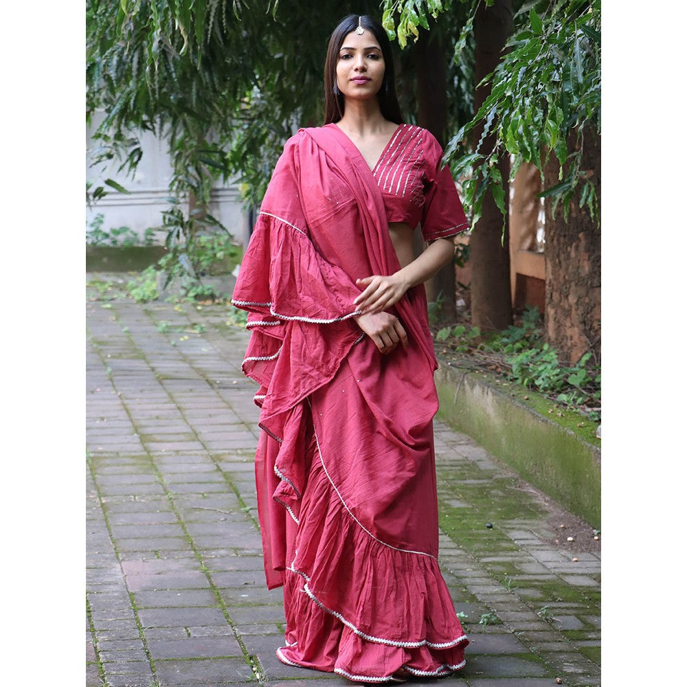 Chidiyaa Jugnu Ray Rose Mulmul Cotton Saree with Stitched Blouse