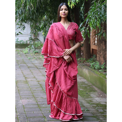 Chidiyaa Jugnu Ray Rose Mulmul Cotton Saree with Stitched Blouse
