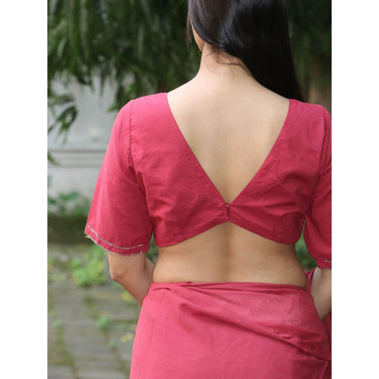 Chidiyaa Jugnu Ray Rose Mulmul Cotton Saree with Stitched Blouse