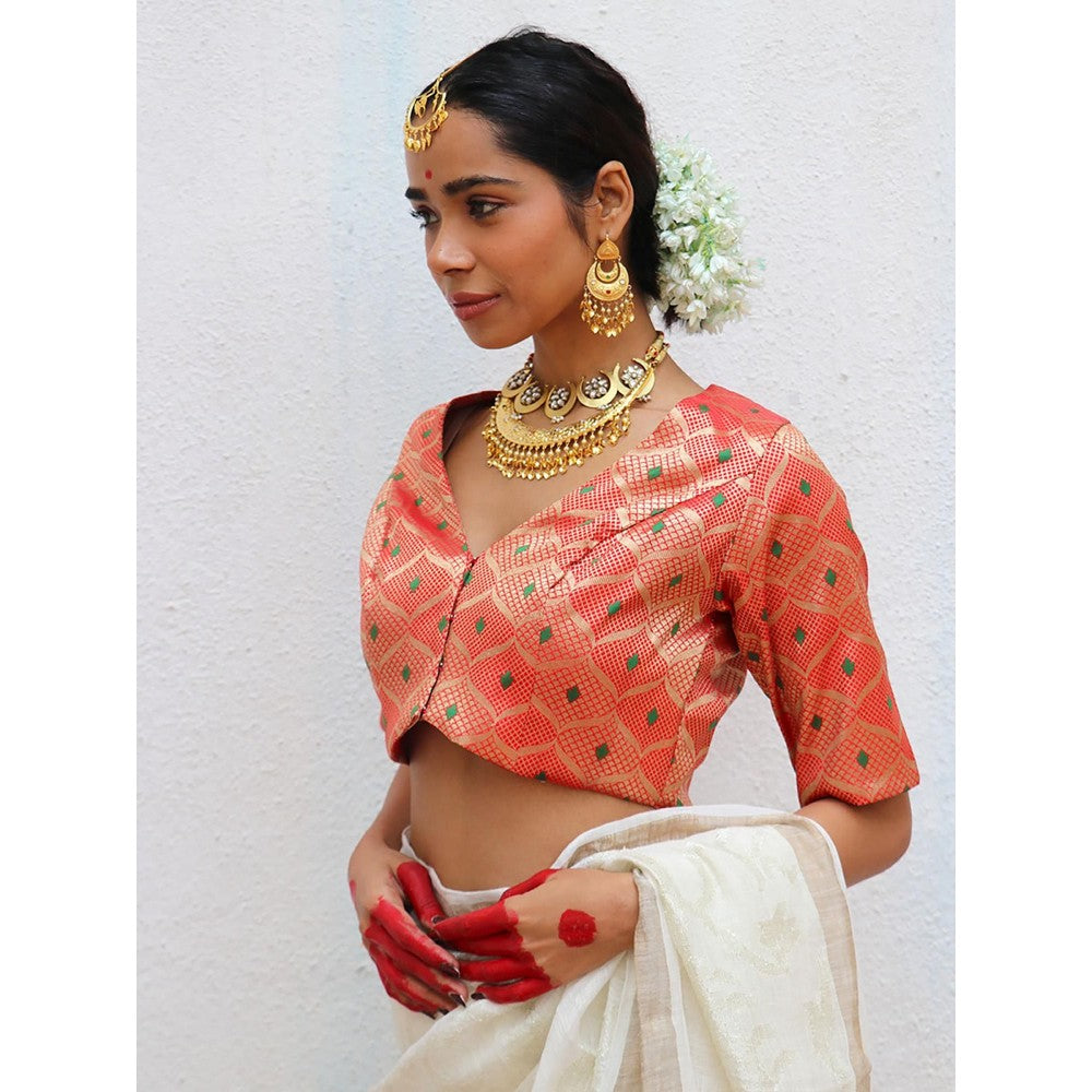Chidiyaa Juhi Mogra Idalia Red Brocade Stitched Blouse