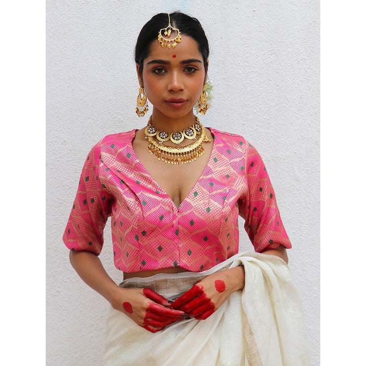 Chidiyaa Juhi Mogra Nuria Pink Brocade Stitched Blouse