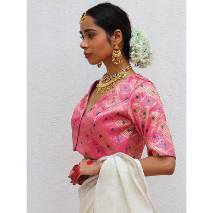Chidiyaa Juhi Mogra Nuria Pink Brocade Stitched Blouse