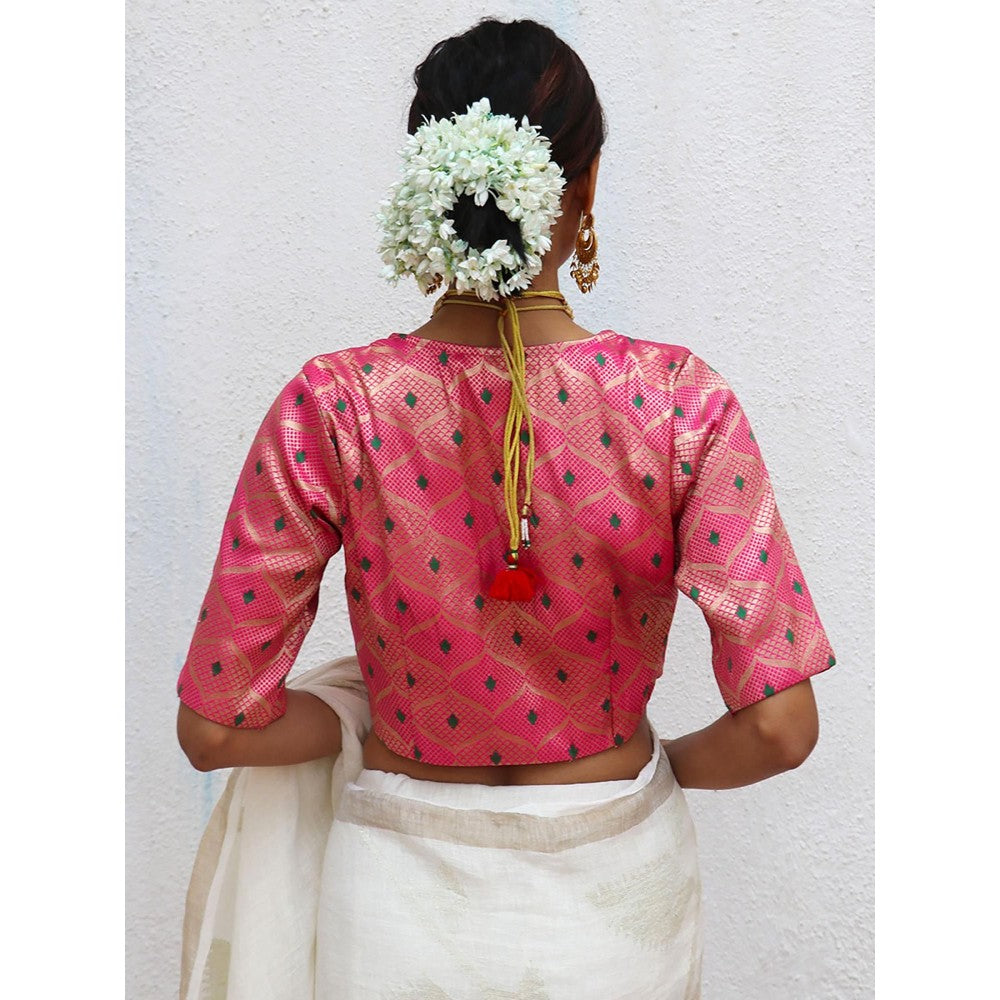 Chidiyaa Juhi Mogra Nuria Pink Brocade Stitched Blouse