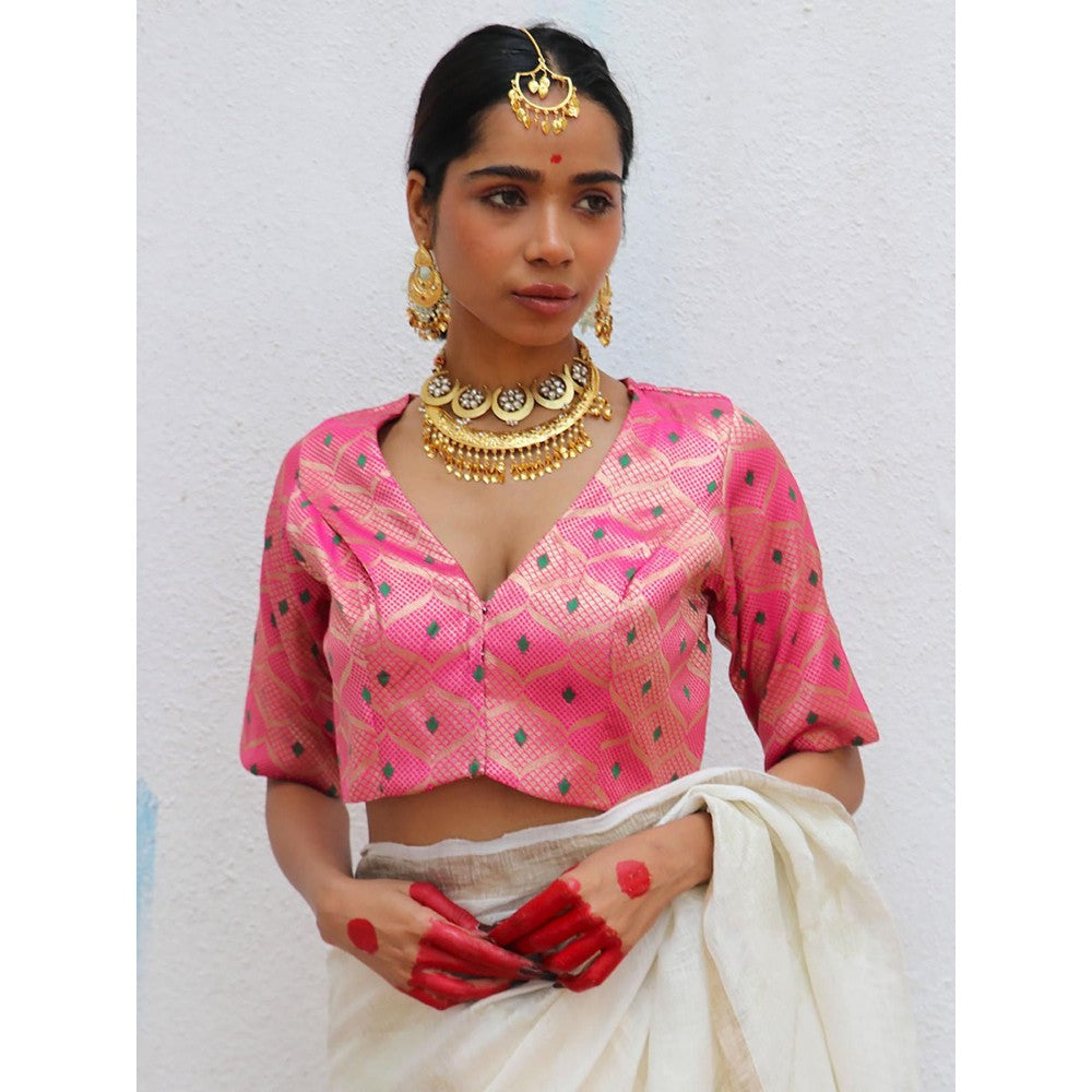 Chidiyaa Juhi Mogra Nuria Pink Brocade Stitched Blouse