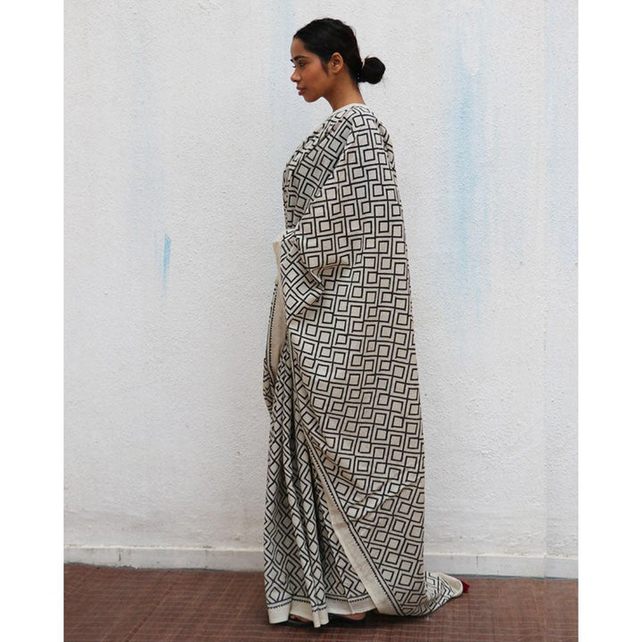 Chidiyaa Paakhi Ivory Hand Block Printed Cotton Saree with Unstitched Blouse