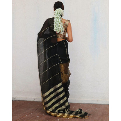 Chidiyaa Chandni Raatein Mrinmoyee Handwoven Linen Zari Saree with Unstitched Blouse