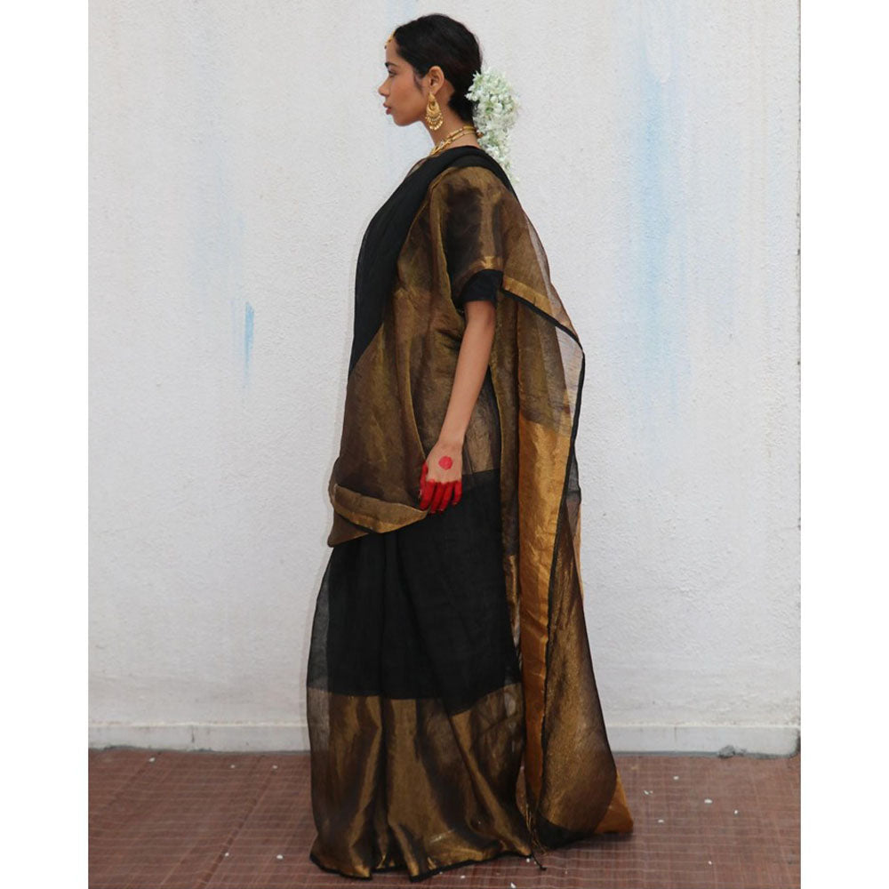 Chidiyaa Chandni Raatein Kalyani Handwoven Linen Zari Saree with Unstitched Blouse