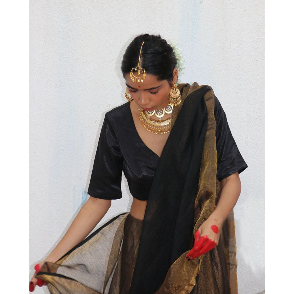 Chidiyaa Chandni Raatein Kalyani Handwoven Linen Zari Saree with Unstitched Blouse