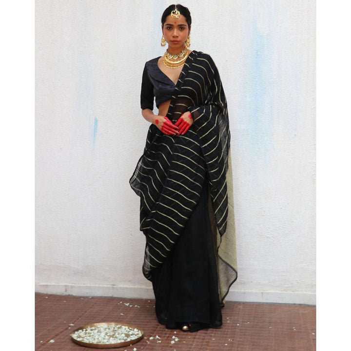 Chidiyaa Chandni Raatein Binodini Handwoven Linen Zari Saree with Unstitched Blouse