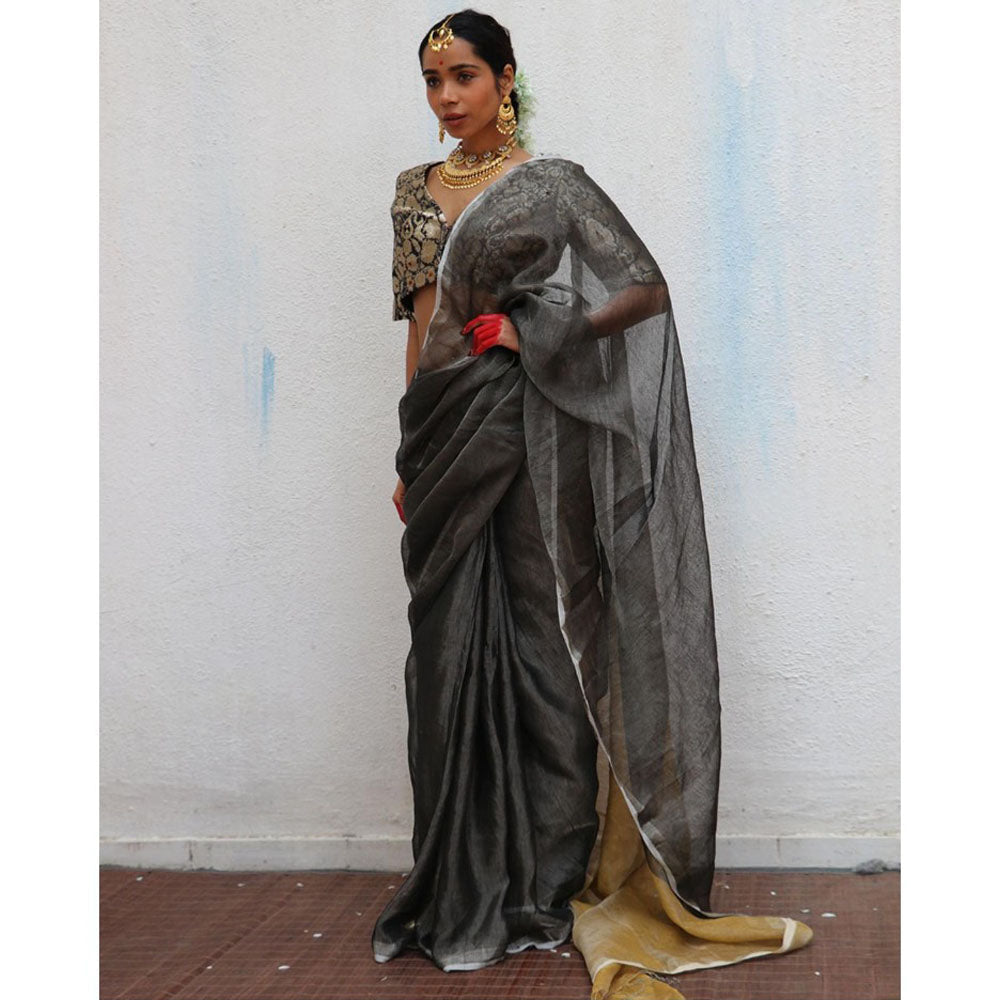 Chidiyaa Chandni Raatein Charulata Handwoven Linen Zari Saree with Unstitched Blouse