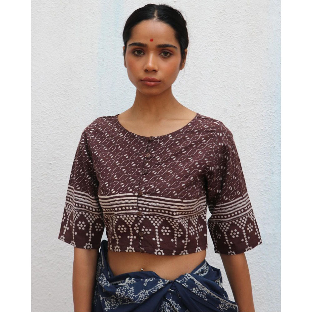 Chidiyaa Paakhi Caramel Crush Hand Block Printed Cotton Stitched Blouse