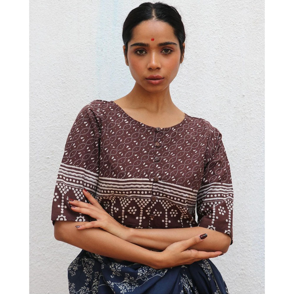 Chidiyaa Paakhi Caramel Crush Hand Block Printed Cotton Stitched Blouse