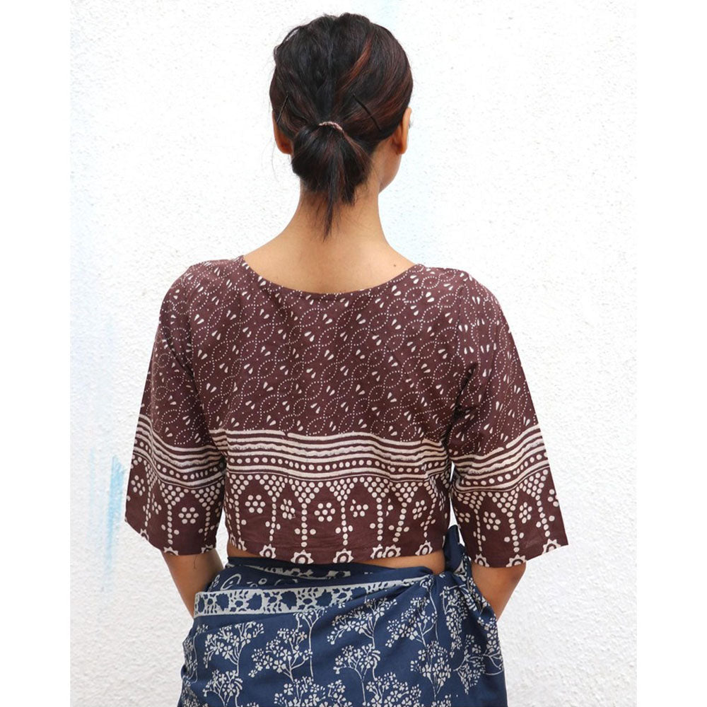 Chidiyaa Paakhi Caramel Crush Hand Block Printed Cotton Stitched Blouse