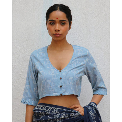 Chidiyaa Paakhi Claudia Hand Block Printed Cotton Stitched Blouse