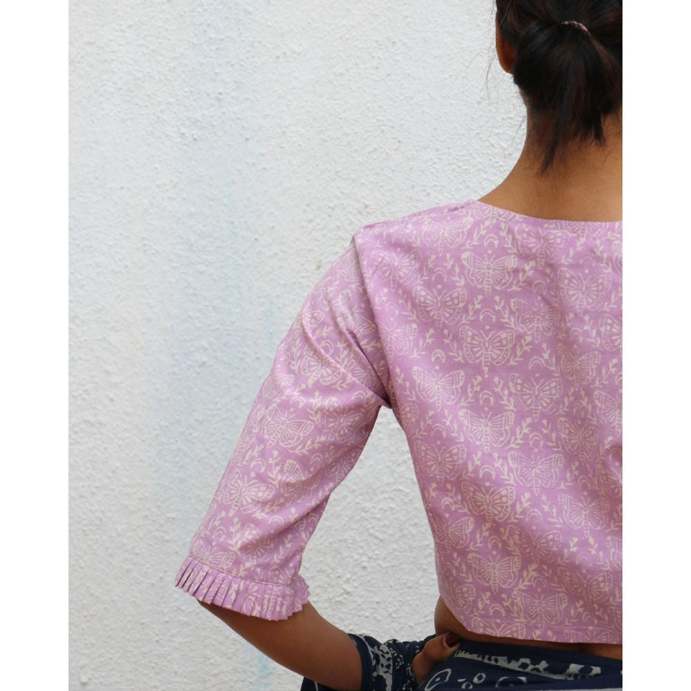 Chidiyaa Paakhi Lavender Jean Hand Block Printed Cotton Stitched Blouse
