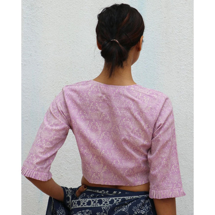 Chidiyaa Paakhi Lavender Jean Hand Block Printed Cotton Stitched Blouse
