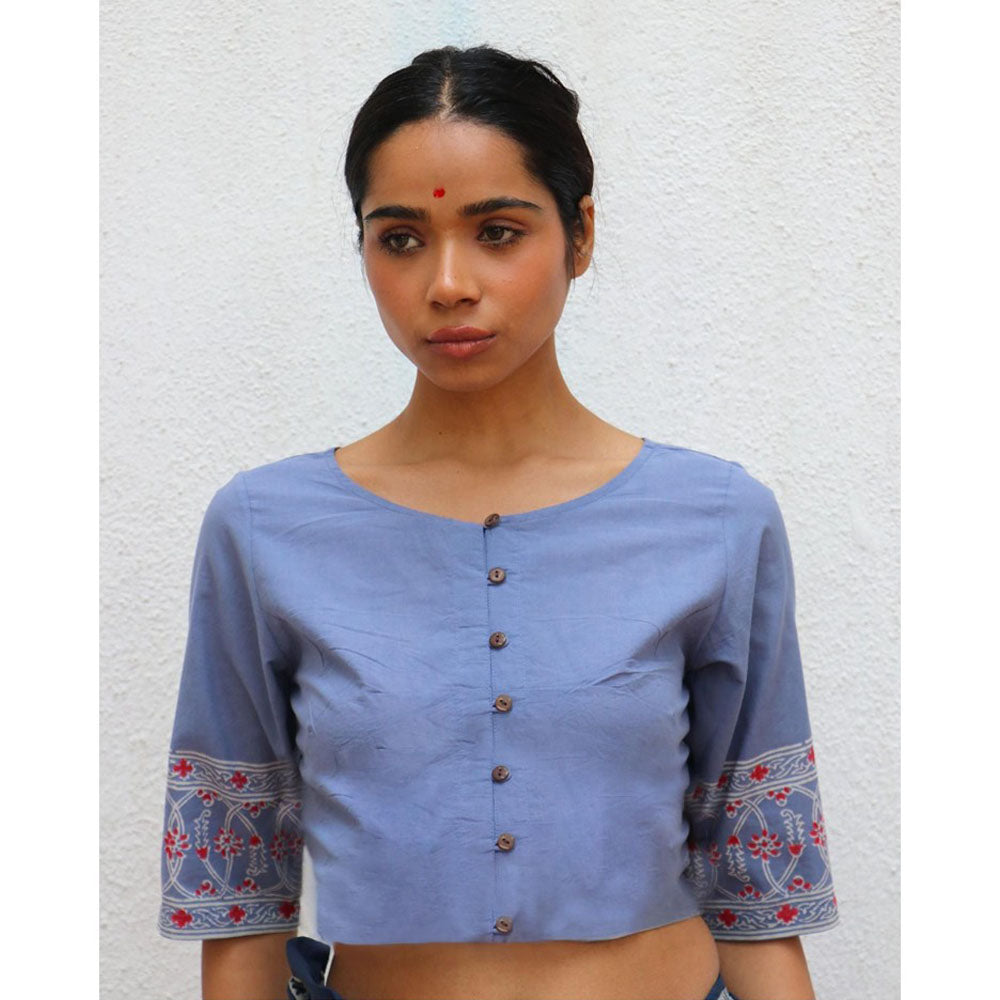 Chidiyaa Paakhi Petals In Fall Hand Block Printed Cotton Stitched Blouse