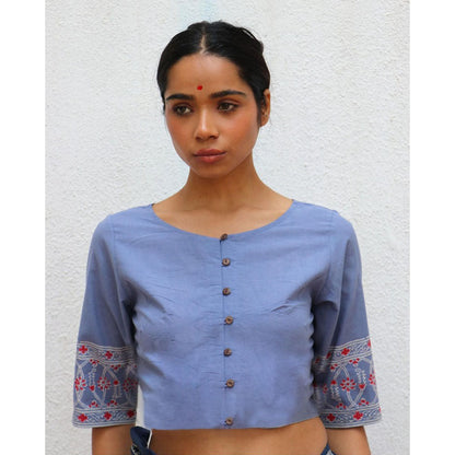Chidiyaa Paakhi Petals In Fall Hand Block Printed Cotton Stitched Blouse