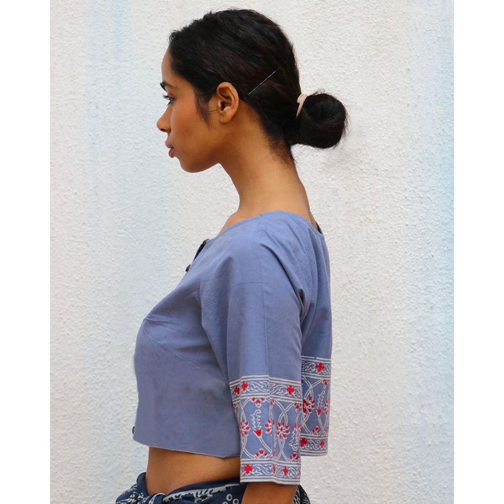 Chidiyaa Paakhi Petals In Fall Hand Block Printed Cotton Stitched Blouse