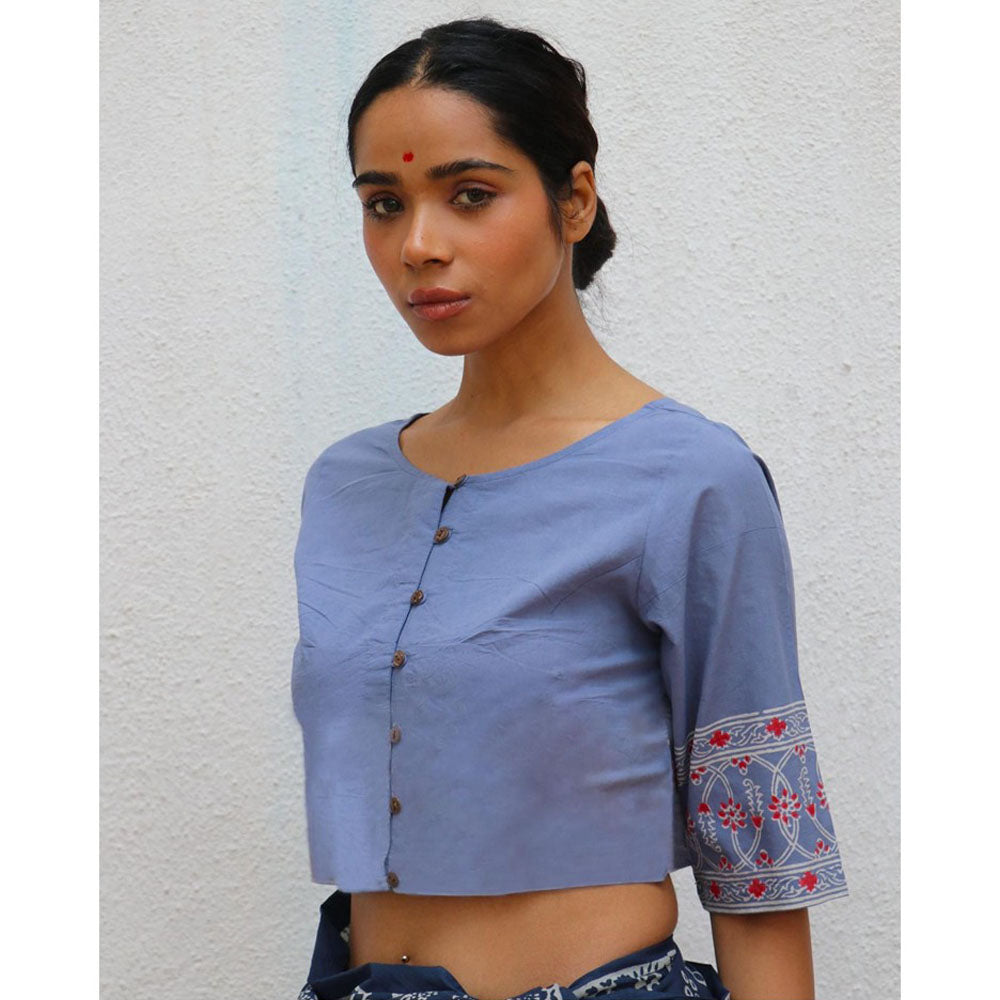 Chidiyaa Paakhi Petals In Fall Hand Block Printed Cotton Stitched Blouse