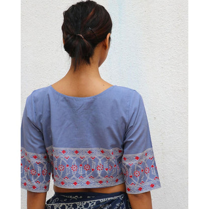 Chidiyaa Paakhi Petals In Fall Hand Block Printed Cotton Stitched Blouse