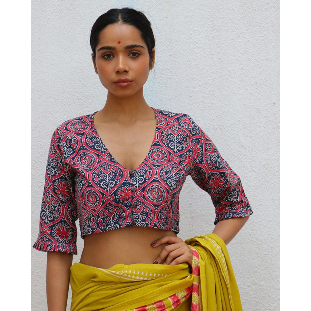 Chidiyaa Paakhi Fleur Ballad Hand Block Printed Cotton Stitched Blouse