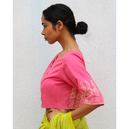 Chidiyaa Paakhi Veronique Hand Block Printed Cotton Stitched Blouse