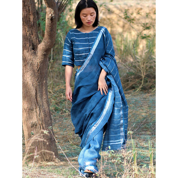 Chidiyaa Ambar Handwoven Linen Saree with Unstitched Blouse